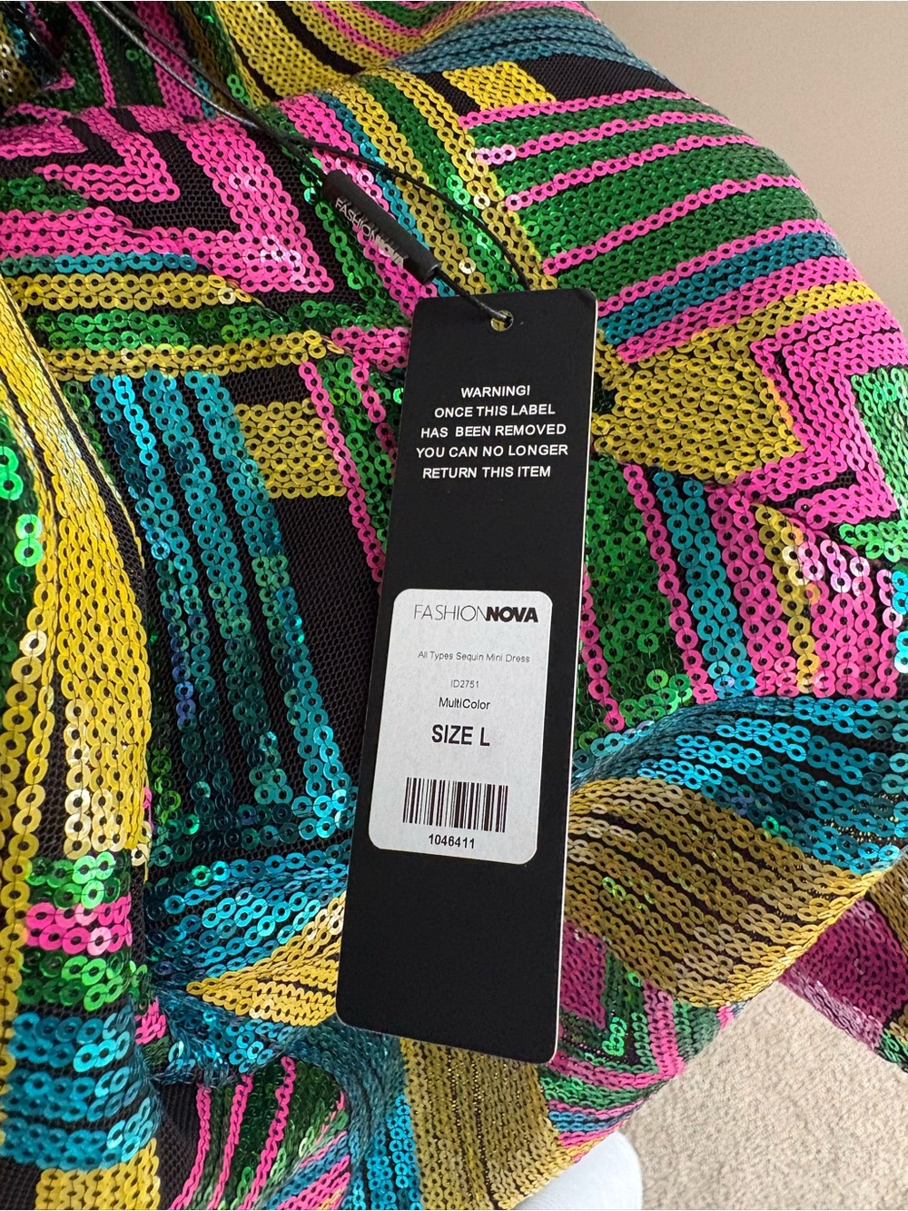 Fashion Nova Neon Geo Sequin Halter Mini Dress - Pink, Green, Yellow, Blue - Picture 6 of 6